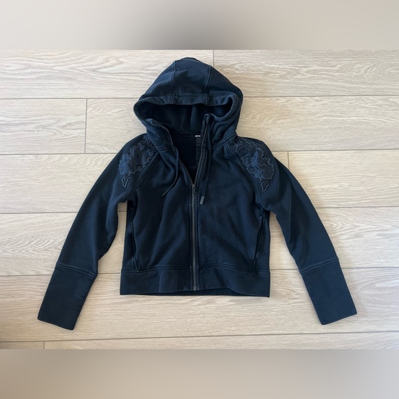 Lululemon To You Hoodie Floral Embroidered Full Zip black Cotton Terry size 6 - Picture 2 of 14